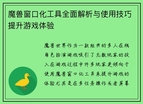 魔兽窗口化工具全面解析与使用技巧提升游戏体验
